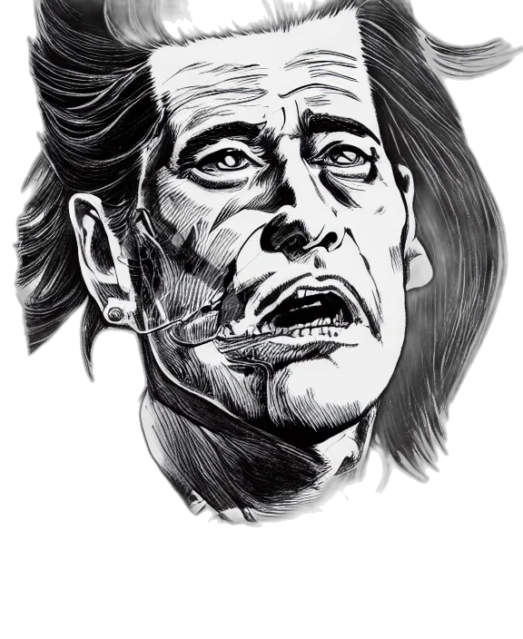 face, hair, mask, comic book art, cartoon, pencil sketch, photorealistic, highly transparent PNG cut-out