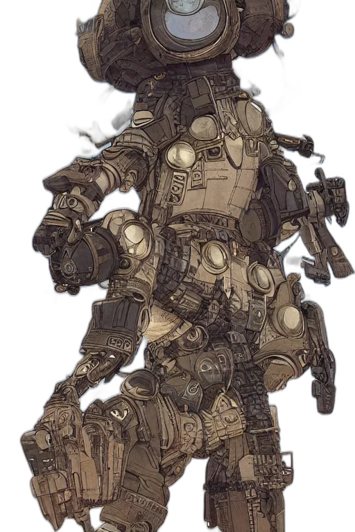 robot, weapon, jacket, staff, concept art, fantasy art, 3d render, comic book art transparent PNG cut-out