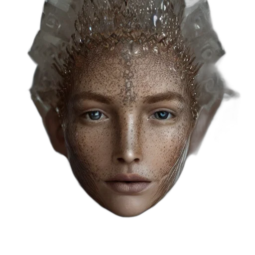 face, mask, crown, hair, 3d render, photorealistic, concept art, fantasy art transparent PNG cut-out