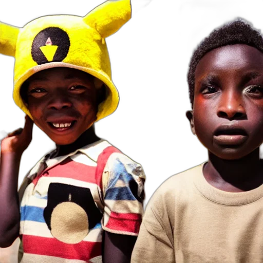 hat, small, african, boy, girl, wearing, pikachu, costume transparent PNG cut-out