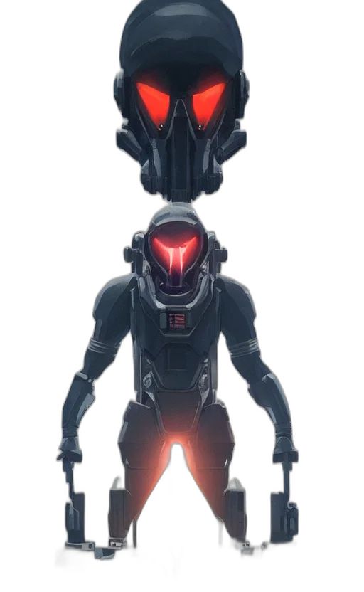 robot, mask, staff, creature, concept art, 3d render, comic book art, cyberpunk transparent PNG cut-out