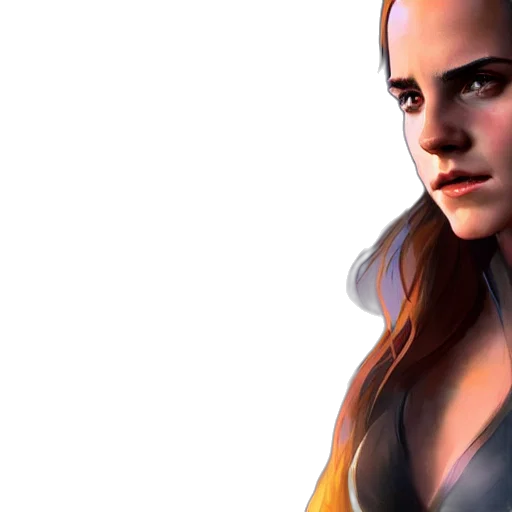 photorealistic, concept art, 3d render, comic book art, golden, portrait, emma, watson transparent PNG cut-out