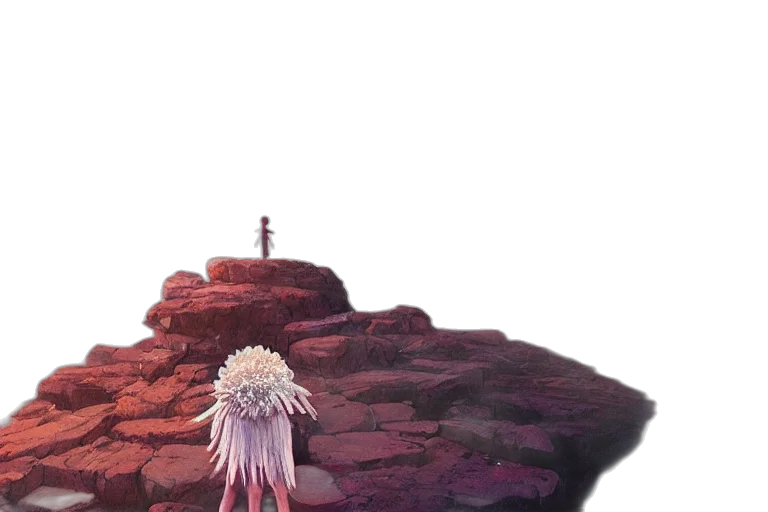 hair, crown, creature, dress, concept art, anime, 3d render, vaporwave transparent PNG cut-out