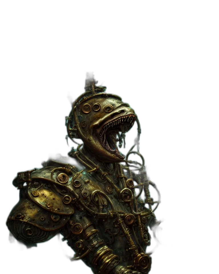 robot, mask, face, staff, concept art, fantasy art, 3d render, photorealistic transparent PNG cut-out