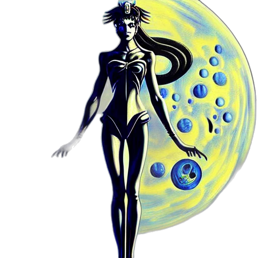 staff, jewelry, dress, robot, concept art, fantasy art, comic book art, vaporwave transparent PNG cut-out