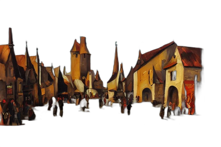 building, concept art, watercolor, photorealistic, 3d render, city street, fog, snow transparent PNG cut-out