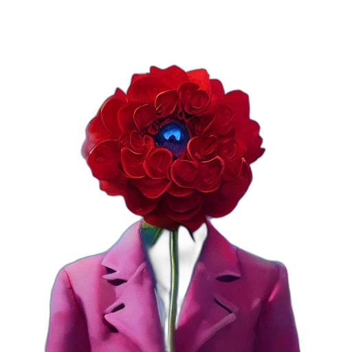 jacket, flower, crown, mask, concept art, 3d render, vaporwave, pixel art transparent PNG cut-out