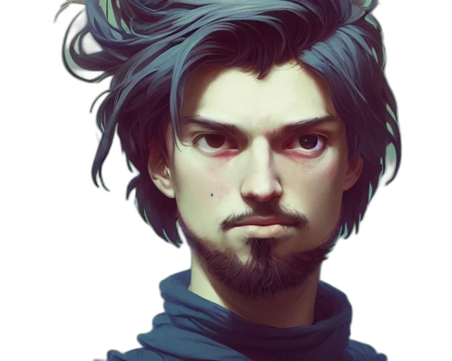 face, mask, staff, hair, fantasy art, concept art, anime, photorealistic transparent PNG cut-out