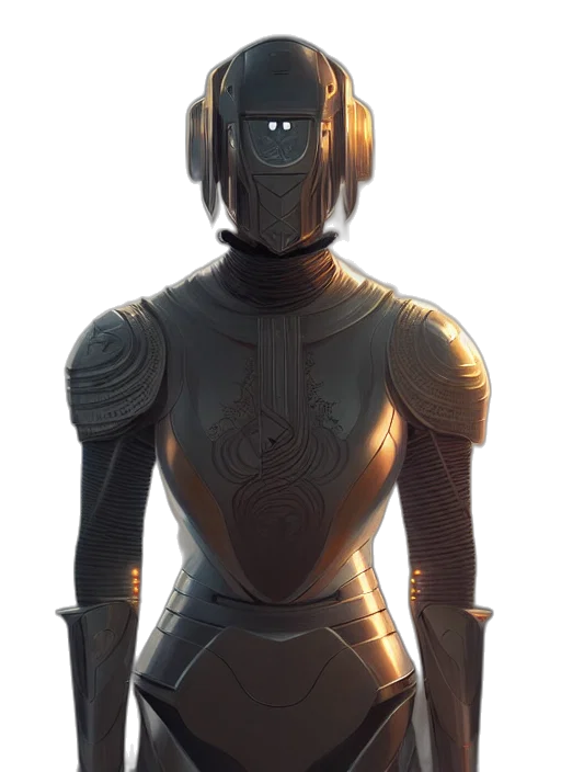 robot, staff, mask, sword transparent PNG cut-out