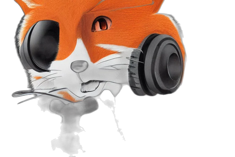 concept art, 3d render, photorealistic, cartoon, anthropomorphic, fox, wearing, headphones transparent PNG cut-out