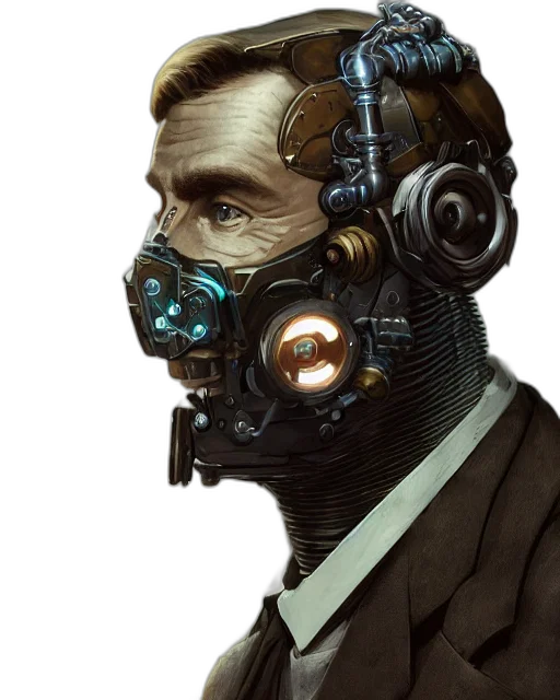 mask, robot, face, cyberpunk, concept art, comic book art, photorealistic, rugged transparent PNG cut-out
