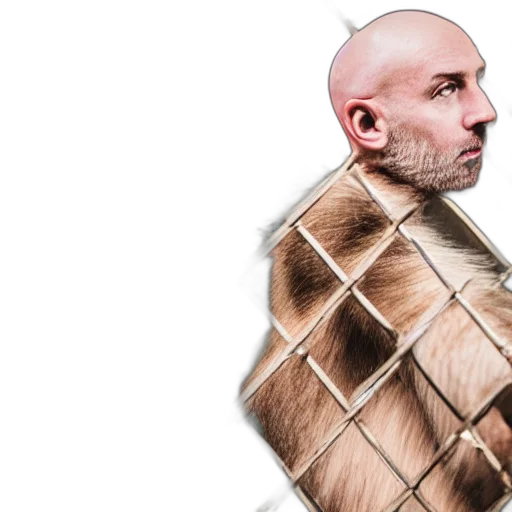 jacket, animal, creature, photorealistic, bald, white, man, wearing transparent PNG cut-out