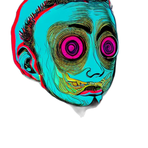 mask, face, creature, robot, cartoon, comic book art, concept art, 3d render transparent PNG cut-out