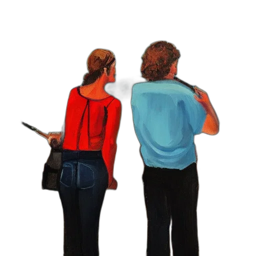 staff, umbrella, jacket, oil painting transparent PNG cut-out