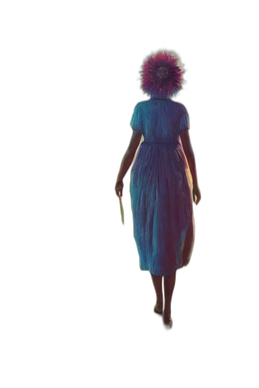 dress, hair, staff, creature, concept art, 3d render, vaporwave, photorealistic transparent PNG cut-out