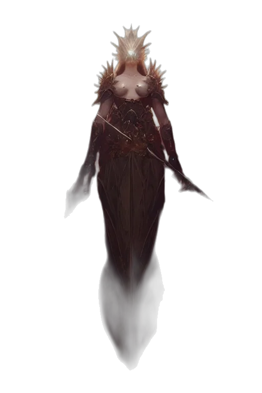 dress, creature, staff, crown transparent PNG cut-out