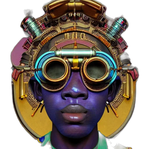 face, mask, crown, robot, cyberpunk, concept art, fantasy art, photorealistic transparent PNG cut-out