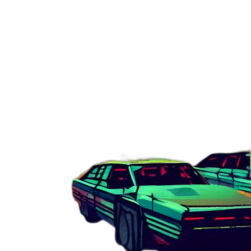 car, robot, pixel art, concept art, cyberpunk, vaporwave, neon lights, outer space transparent PNG cut-out