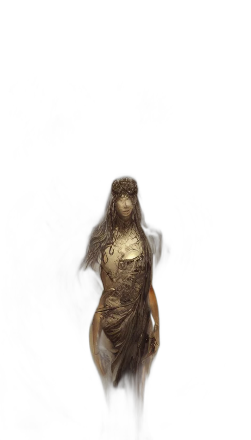 dress, hair, creature, staff transparent PNG cut-out