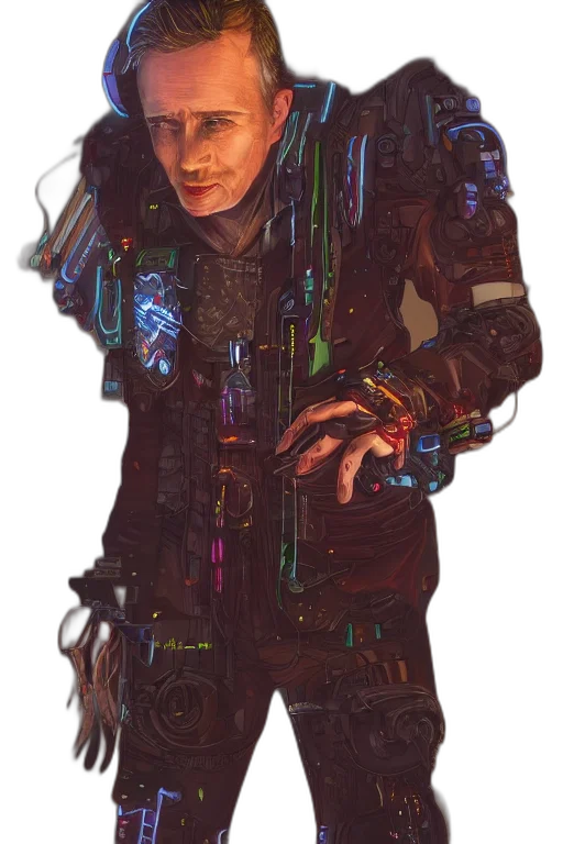 jacket, robot, staff, weapon, cyberpunk, concept art, fantasy art, pixel art transparent PNG cut-out