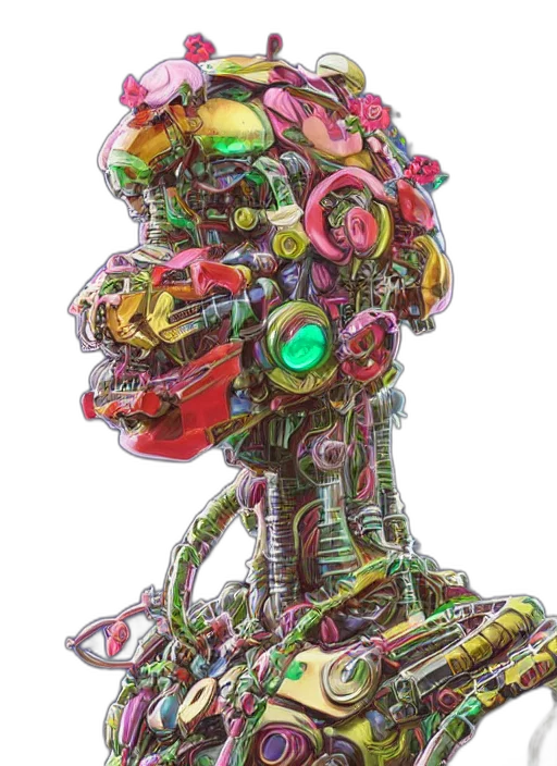 robot, mask, face, jewelry, cyberpunk, concept art, 3d render, comic book art transparent PNG cut-out
