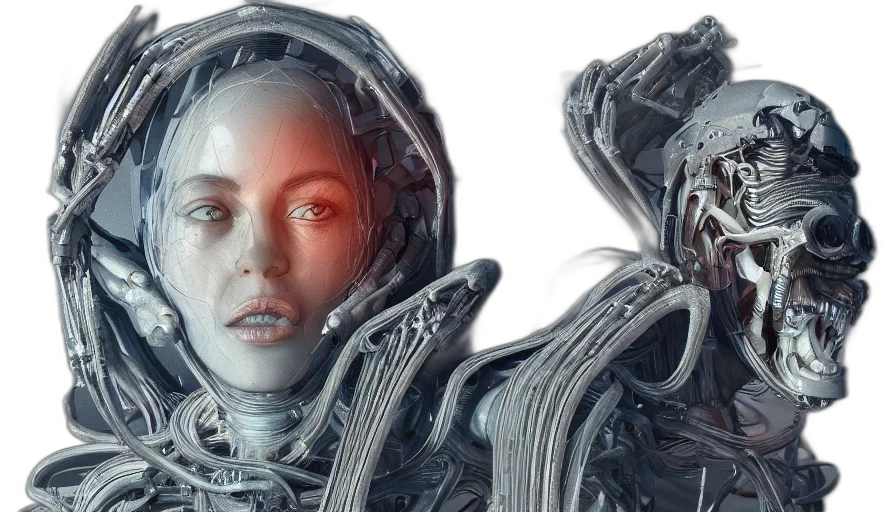 robot, face, mask, creature, concept art, 3d render, cyberpunk, fantasy art transparent PNG cut-out