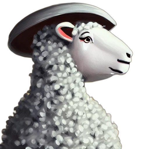 hat, animal, staff, 3d render, photorealistic, concept art, pixel art, sheep transparent PNG cut-out