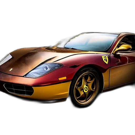 car, photorealistic, 3d render, concept art, fantasy art, golden, steampunk, ferrari transparent PNG cut-out