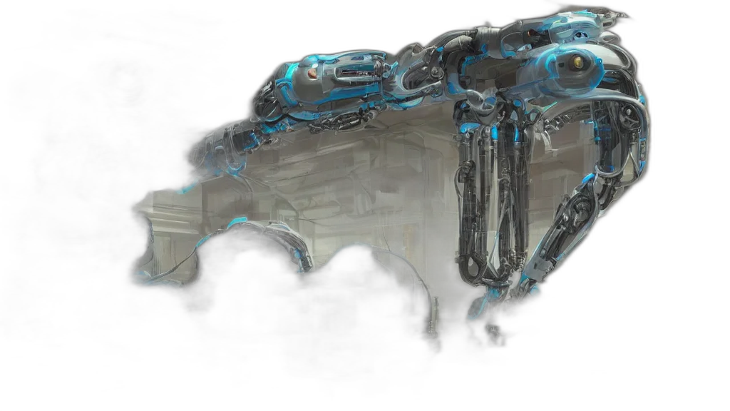 robot, creature, dragon, weapon, concept art, cyberpunk, fantasy art, 3d render transparent PNG cut-out