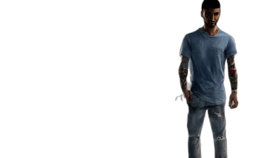 jacket, 3d render, concept art, photorealistic, pixel art, tattooed, young, thin transparent PNG cut-out