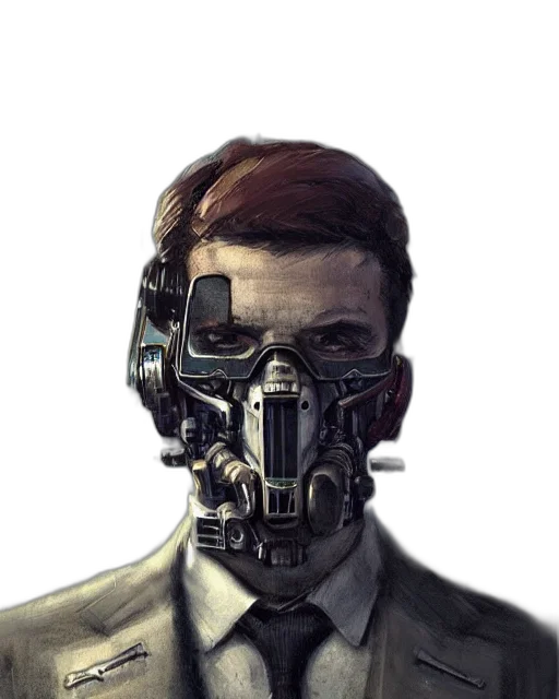 mask, robot, face, weapon, cyberpunk, concept art, comic book art, photorealistic transparent PNG cut-out