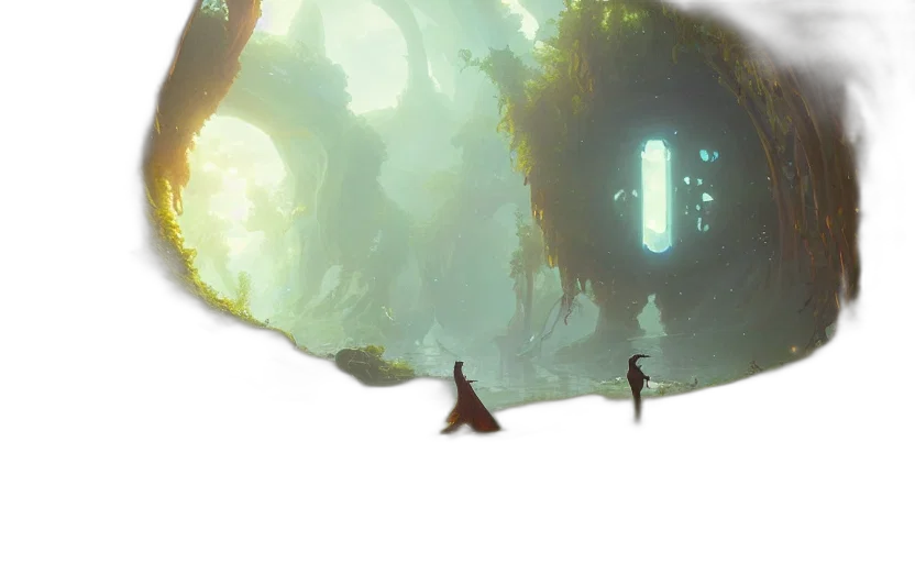 sword, mask, creature, staff, concept art, fantasy art, 3d render, fog transparent PNG cut-out