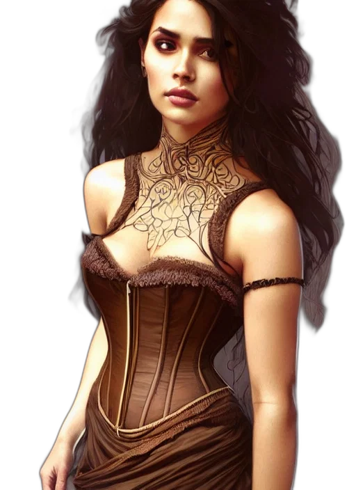 dress, jewelry, fantasy art, comic book art, photorealistic, concept art, golden, earth tones transparent PNG cut-out