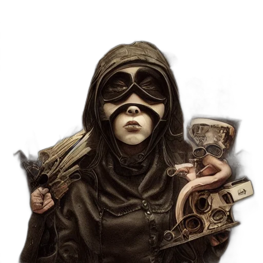 mask, weapon, face, jacket, concept art, comic book art, cyberpunk, fantasy art transparent PNG cut-out