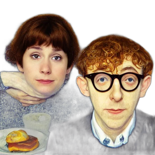 food, photorealistic, concept art, cartoon, painting, two, people, eating transparent PNG cut-out