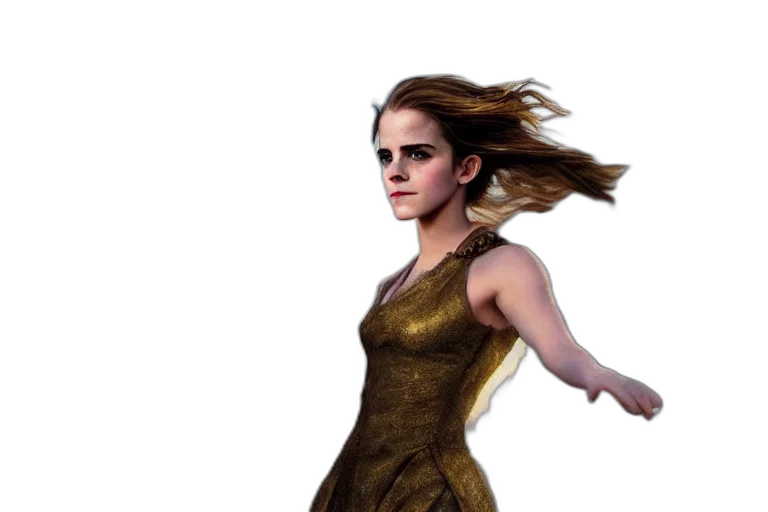 dress, hair, concept art, photorealistic, fantasy art, 3d render, golden, emma transparent PNG cut-out