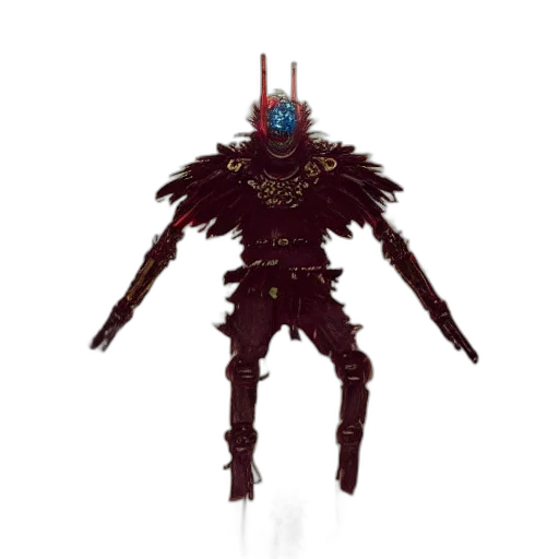 robot, creature, staff, weapon, concept art, 3d render, dark, crow transparent PNG cut-out