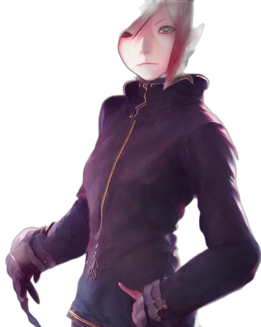 jacket, staff, face, mask, concept art, anime, fantasy art, pixel art transparent PNG cut-out