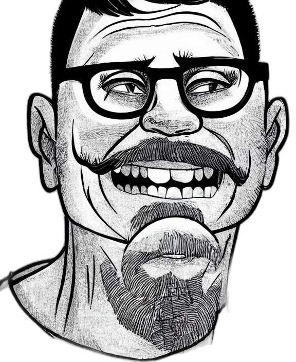 face, mask, staff, cartoon, comic book art, pencil sketch, photorealistic, ink transparent PNG cut-out