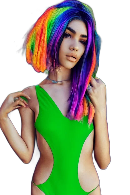hair, dress, cyberpunk, fantasy art, anime, vaporwave, neon, colorful transparent PNG cut-out