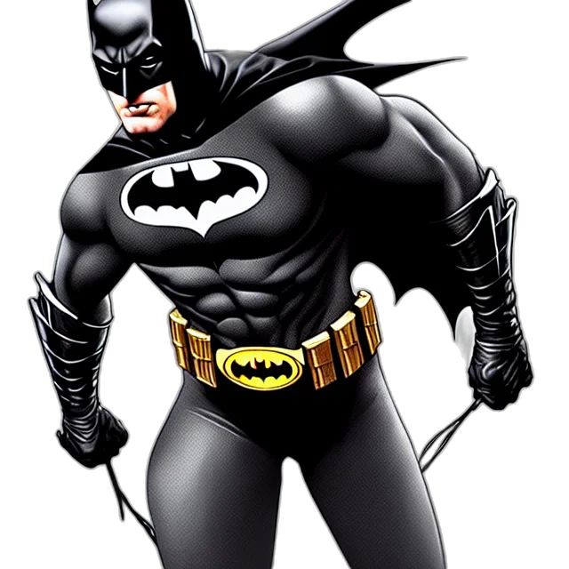 comic book art, concept art, photorealistic, cartoon, batman, chrome, highly, detailed transparent PNG cut-out