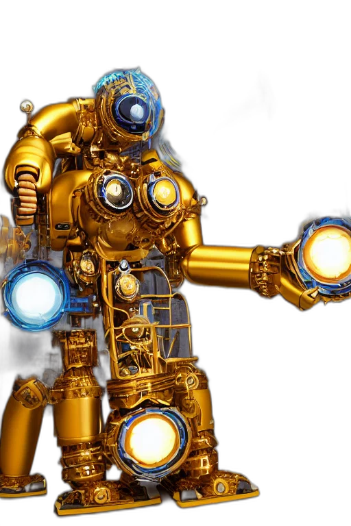 robot, weapon, concept art, 3d render, golden, portrait, photo, giant transparent PNG cut-out