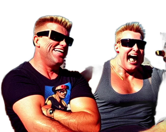 3d render, cartoon, photorealistic, duke, nukem, both, wearing, tank transparent PNG cut-out
