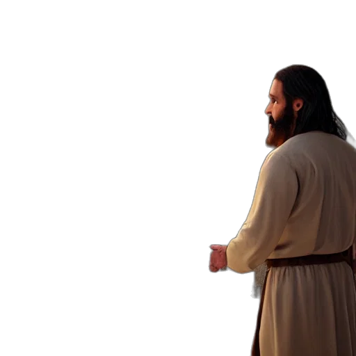 sword, staff, weapon, jacket, 3d render, jesus, god, playing transparent PNG cut-out