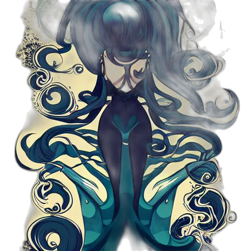 dress, mask, creature, staff, fantasy art, concept art, anime, watercolor transparent PNG cut-out