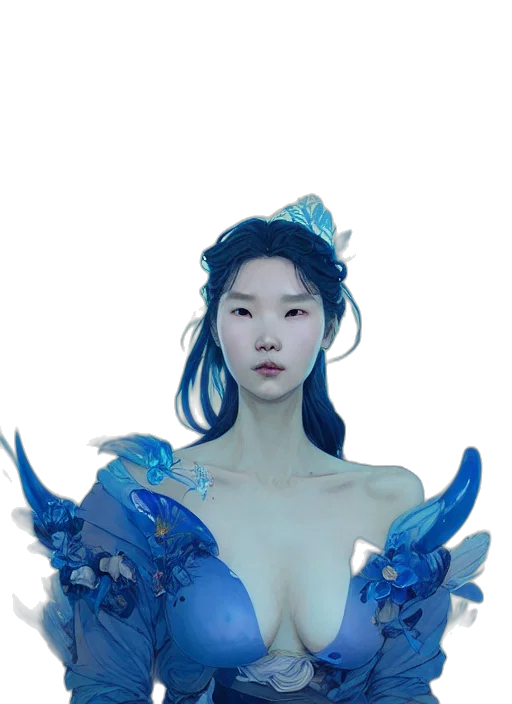 dress, crown, fantasy art, concept art, photorealistic, 3d render, underwater, blue transparent PNG cut-out