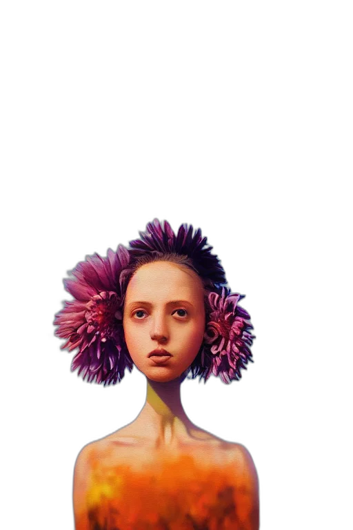 hair, flower, crown, face, photorealistic, concept art, fantasy art, 3d render transparent PNG cut-out