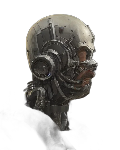 robot, face, mask, weapon, concept art, cyberpunk, 3d render, fantasy art transparent PNG cut-out