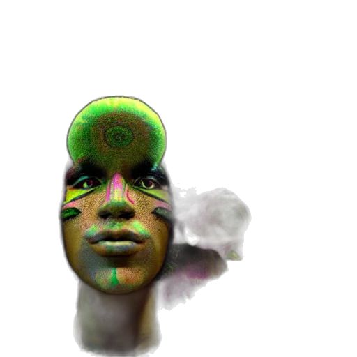 mask, face, hat, creature, 3d render, photorealistic, concept art, vaporwave transparent PNG cut-out