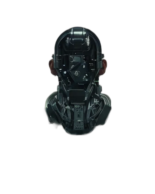 robot, mask, face, weapon, 3d render, concept art, cyberpunk, photorealistic transparent PNG cut-out